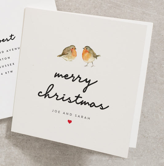 Robin Christmas Card for Him or Her, Personalised Christmas Card with Robins, Xmas Card for Couple, Boyfriend and Girlfriend Card CC236