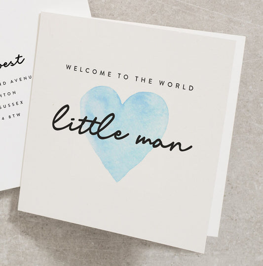 New Baby Boy Card, Personalised New Baby Card, Cute Blue Heart New Born Baby Card, Custom Baby Greeting Card, Welcome to the World NB033