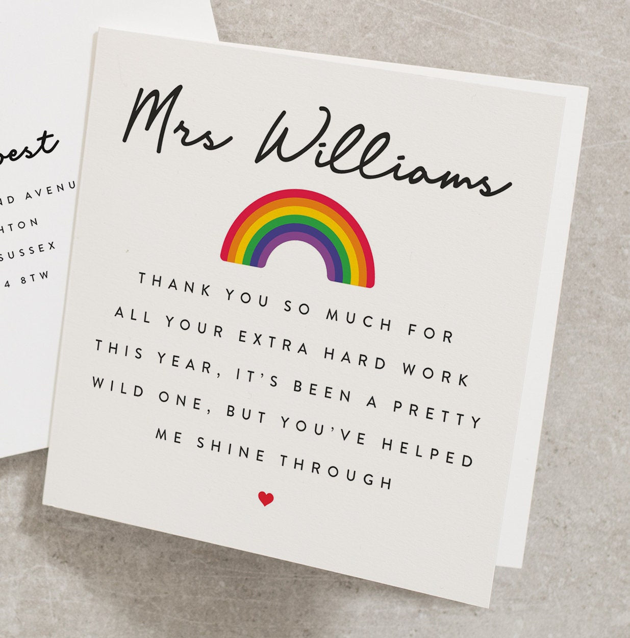 Teaching Assistant Thank You Card, Personalised Teacher Name, Rainbow Classroom Assistant Card, End of Year Gifts For Teachers TC005