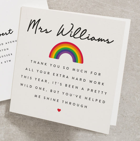 Teaching Assistant Thank You Card, Personalised Teacher Name, Rainbow Classroom Assistant Card, End of Year Gifts For Teachers TC005