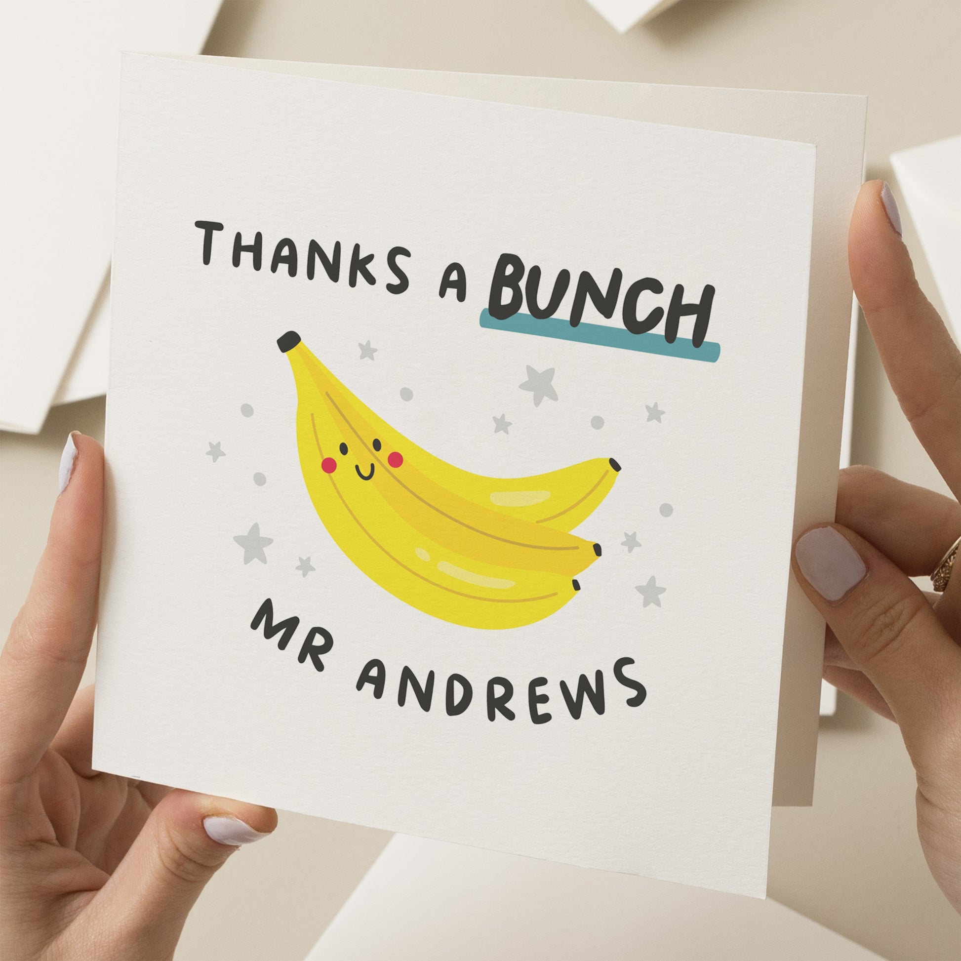 Personalised Teacher Thank You Card, End Of School, Funny Teacher Card, Thanks A Bunch Teacher Card, End of Term Gift For Teacher