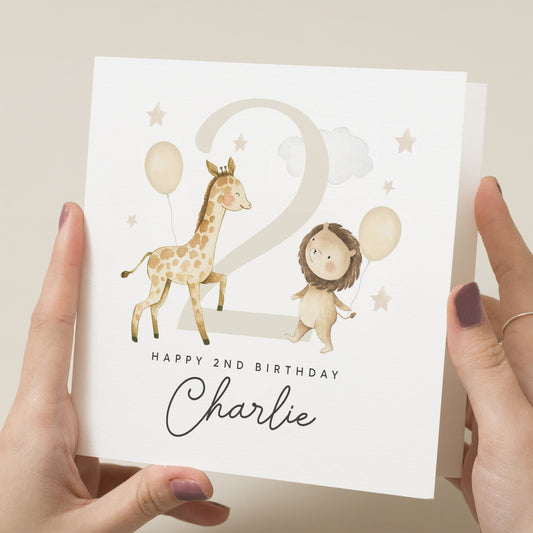 Personalised Children&#39;s 2nd Birthday Card, Safari Birthday Card, Girls Second Birthday Card, For Daughter, 2nd Birthday Granddaughter