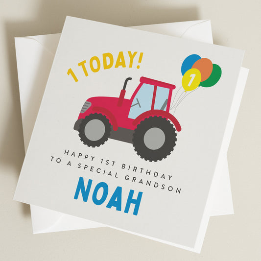 Personalised 1st Birthday Card For Grandson, Grandson 1st Birthday Card, Happy 1st Birthday Card, Tractor 1st Birthday Card BBC1248