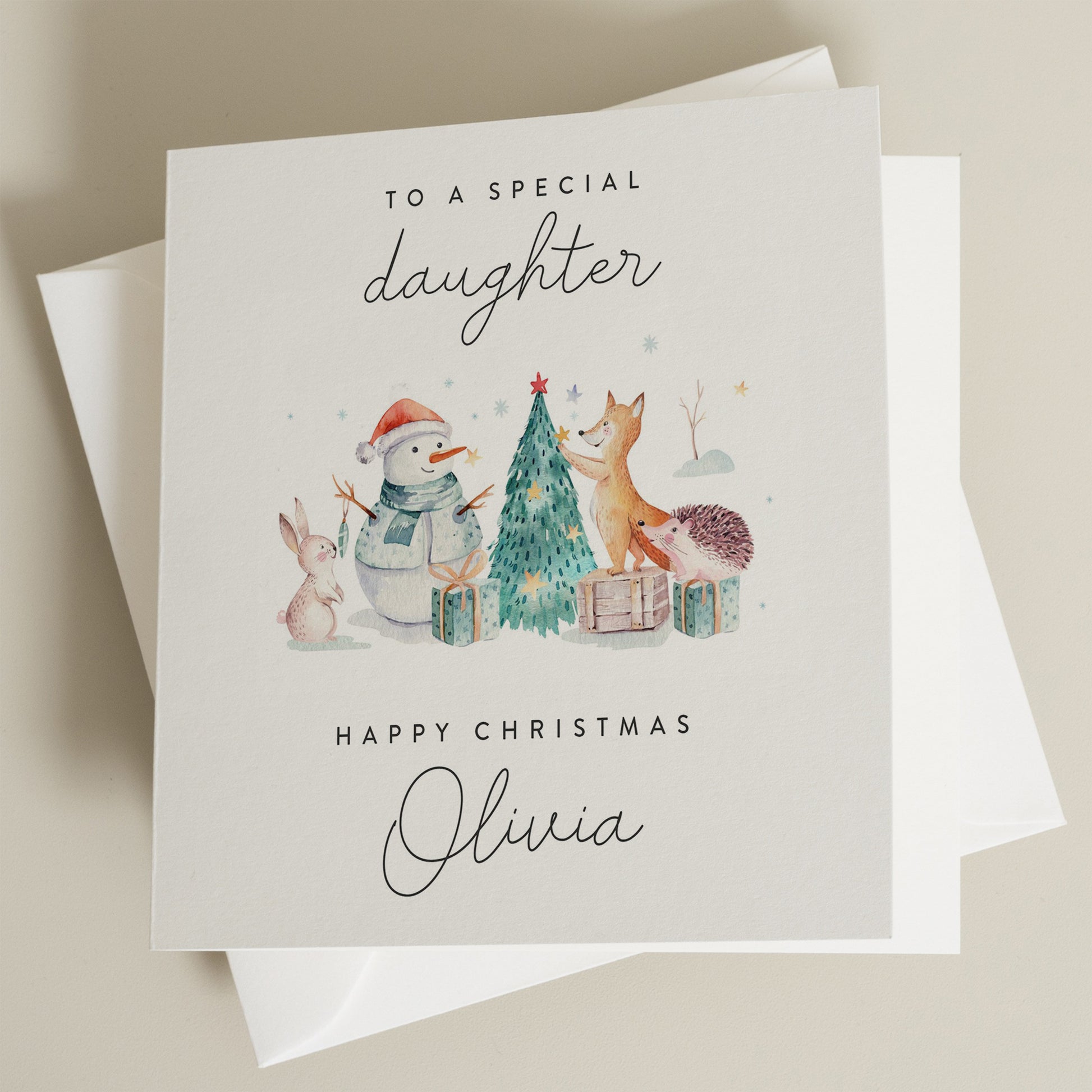 Daughter Christmas Card, Personalised Christmas Card, Cute Animal Christmas Card For Daughter, Gift For Daughter, Special Christmas Card