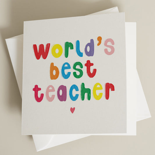 Thank You To Worlds Best Teacher Card, Simple Teacher Thank You Card, Teacher Appreciation Card, End Of Term Card For Special Teacher