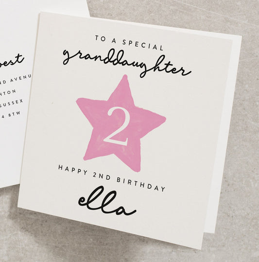 Happy 2nd Birthday To A Special Granddaughter, Personalised Granddaughter 2nd Birthday Card, Family Card, For Granddaughter, Any Name BC937