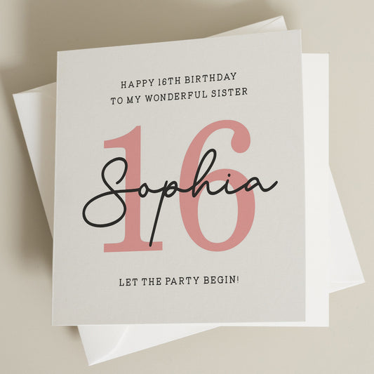 Personalised Birthday Card For Sister, 16th Birthday Gift For Sister, 16th Birthday Sister Card, Sixteenth Card For Sister, Sister Gift