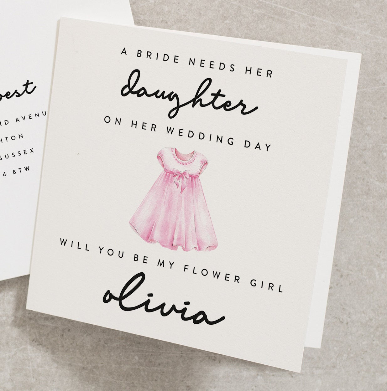 A Bride Needs Her Daughter, Flower Girl Card, Will You Be My, Personalised Card, For Daughter, From Mum, Illustrated, Cute, Pink WY035