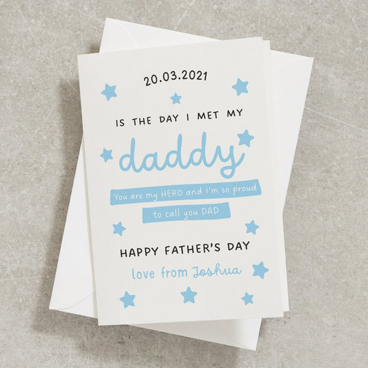 1st Fathers Day Card, First Fathers Day Card, Daddy 1st Fathers Day Card, Custom Date and Name Dad Card, Fathers Day Gift From Son FC043