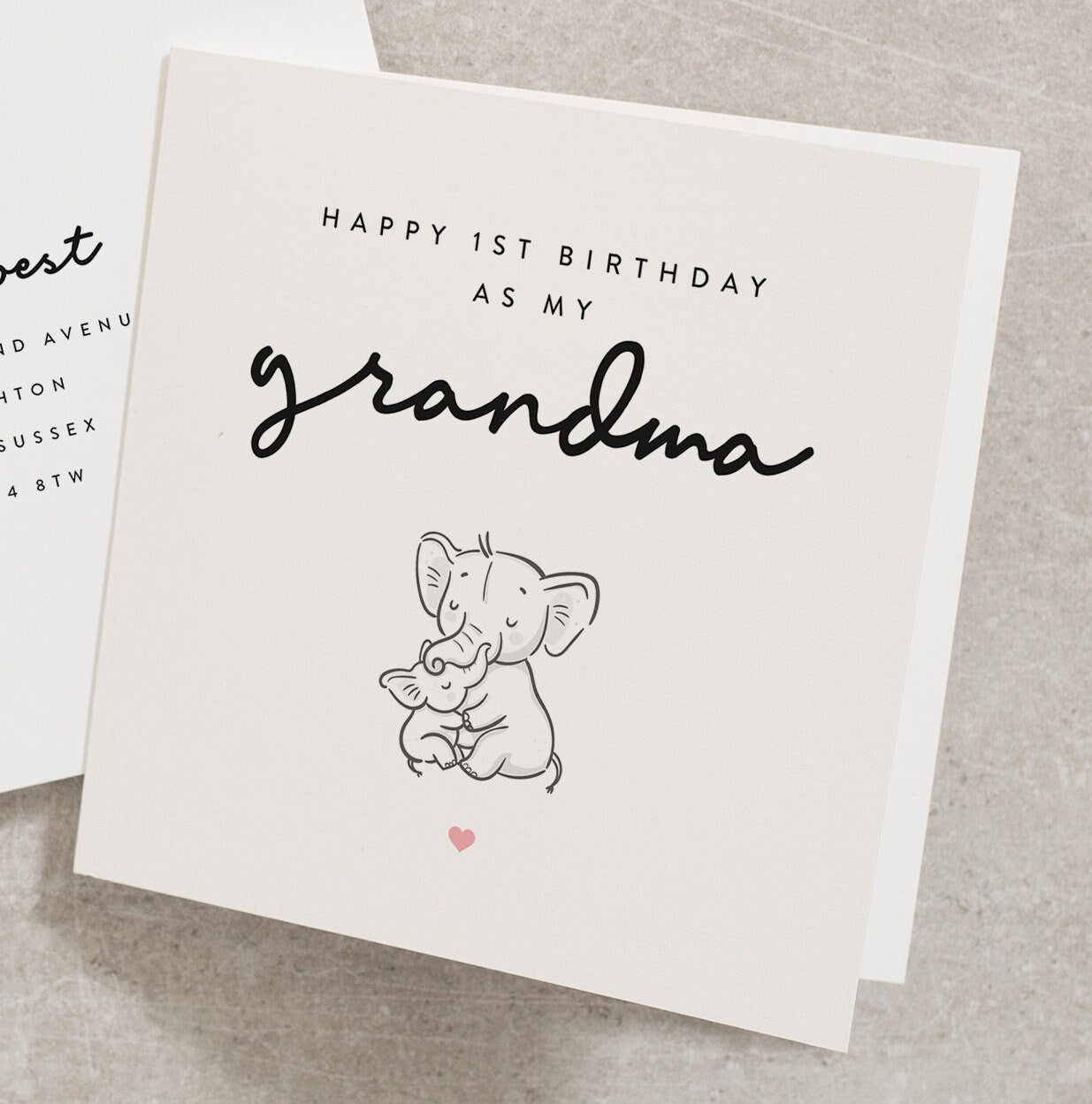 Happy 1st Birthday As My Grandma, First Birthday As My Grandma Card, First Birthday Card, Elephant Birthday Card, Cute Birthday Card BC857