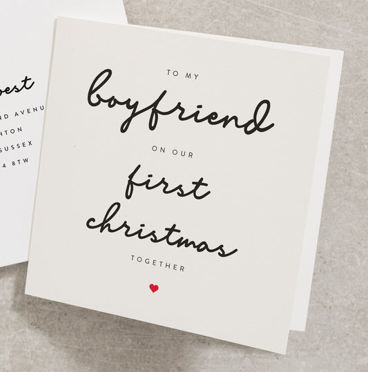 To my Boyfriend on Our First Christmas, 1st Christmas Card for Boyfriend, Simple Christmas Card for Him CC514