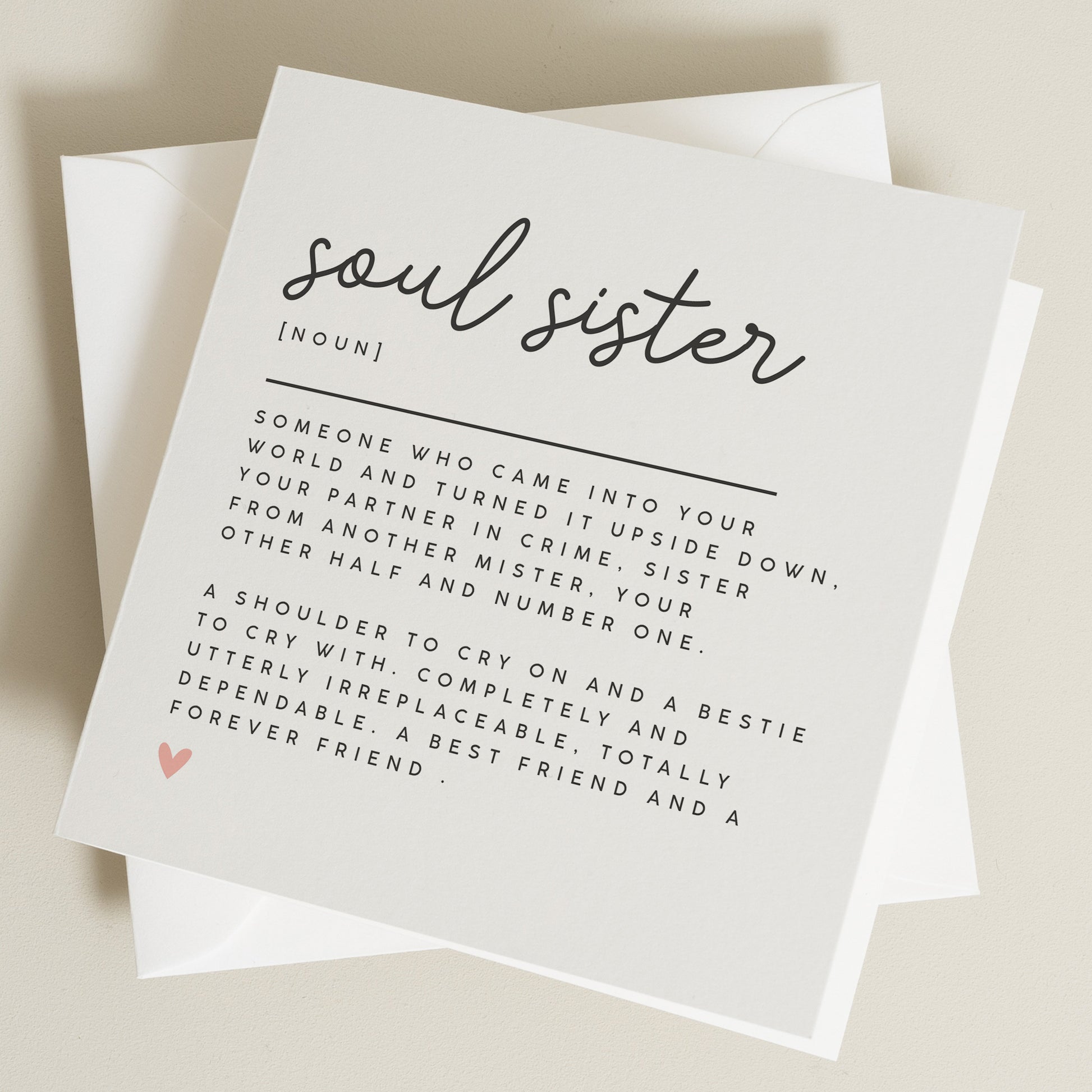 Soul Sister Birthday Card, Sister Definition Card, Gift For Best Friend, Simple Thank You Card For Her, Bestie Card For Her, Card For Friend